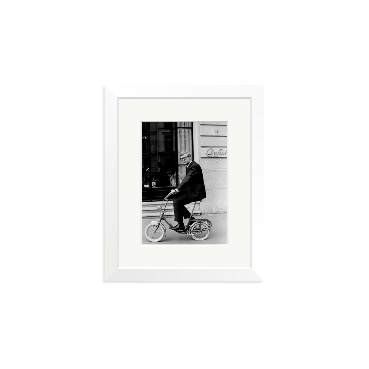 Michael Caine on His Bike Framed Print White Small