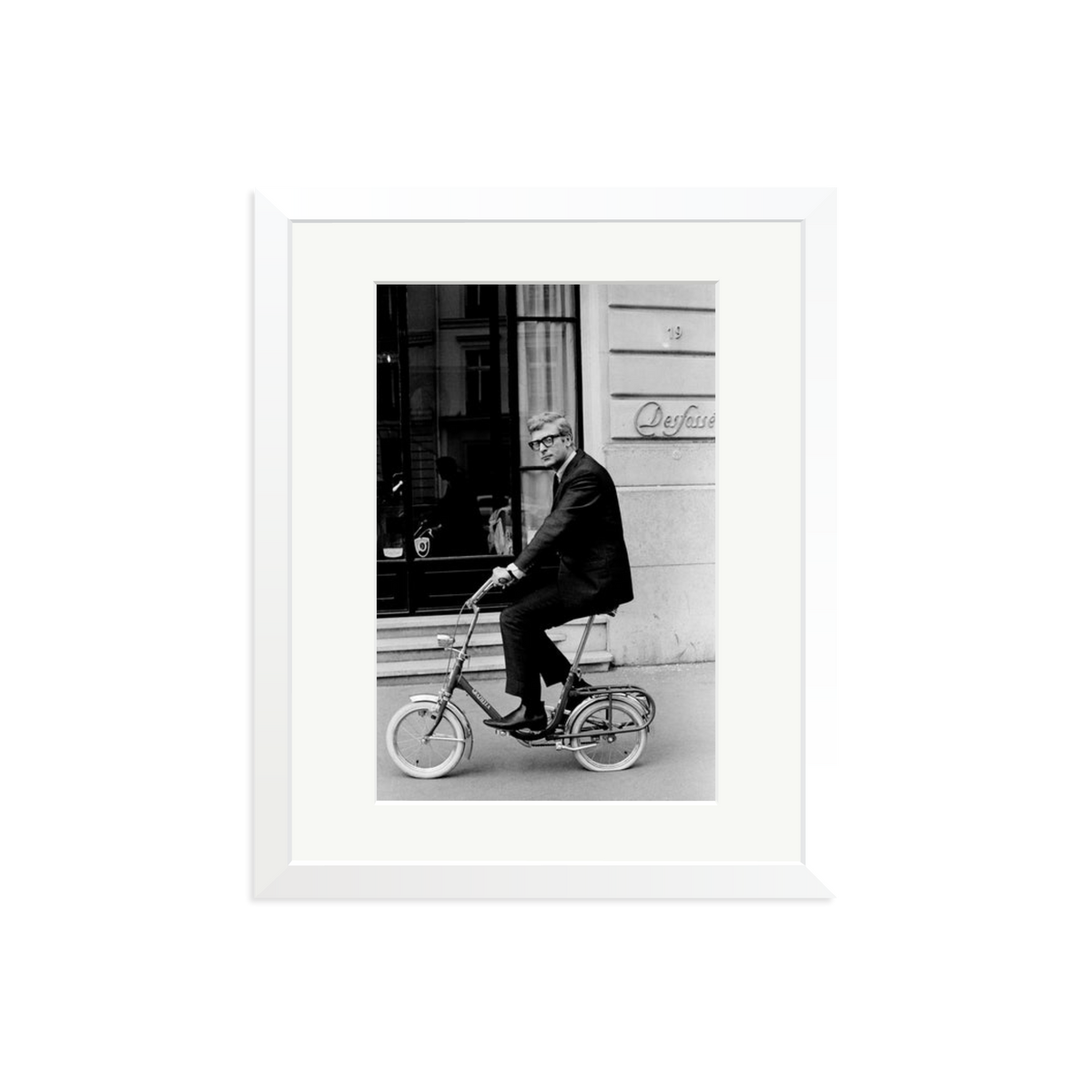 Michael Caine on His Bike Framed Print White Medium