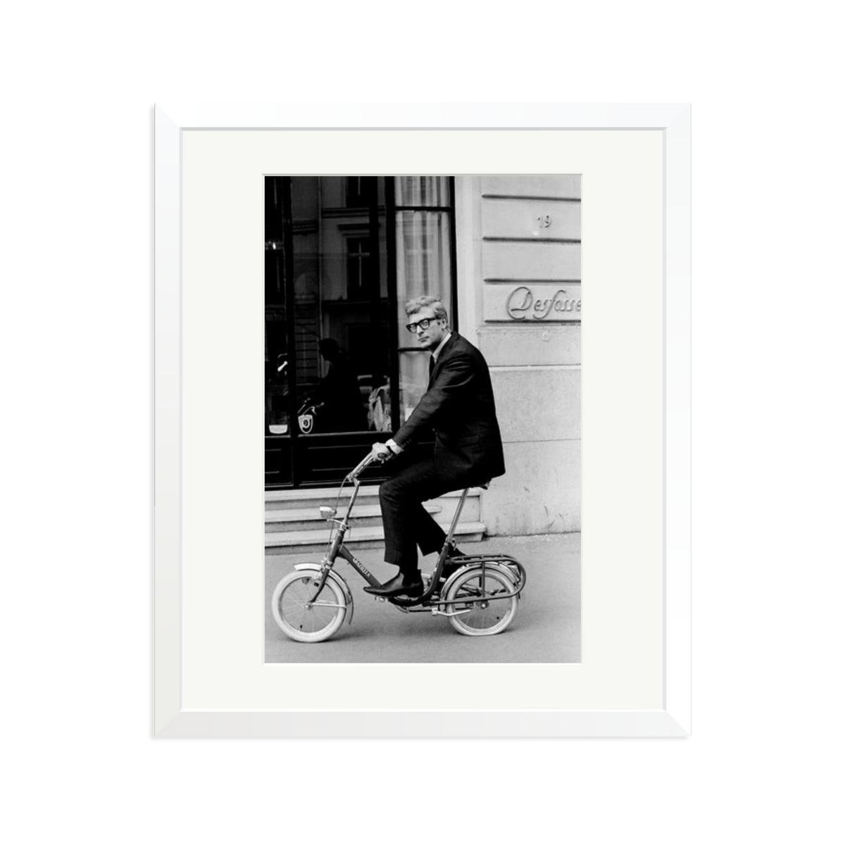 Michael Caine on His Bike Framed Print White Large