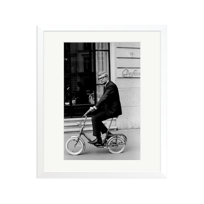 Michael Caine on His Bike Framed Print White Large