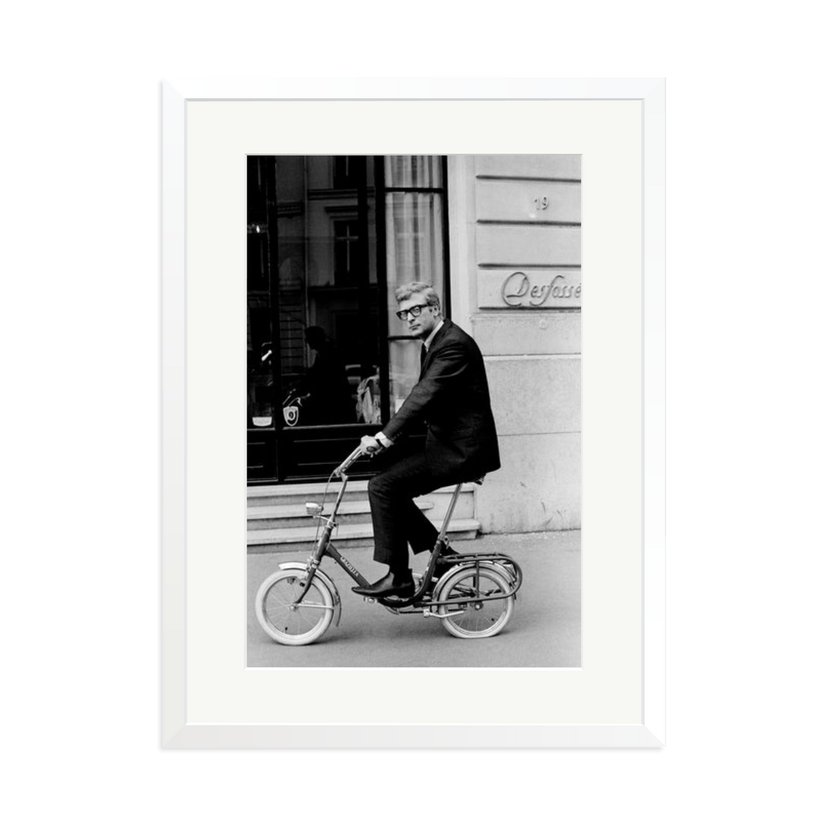 Michael Caine on His Bike Framed Print White XL