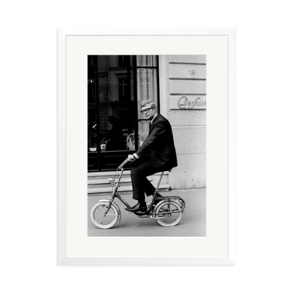 Michael Caine on His Bike Framed Print White XL
