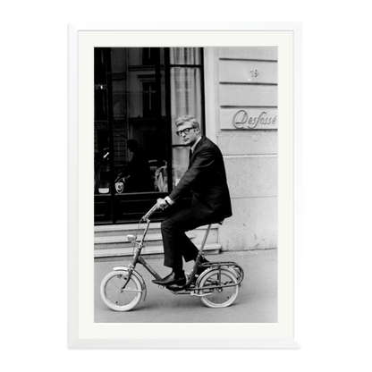 Michael Caine on His Bike Framed Print White XXL
