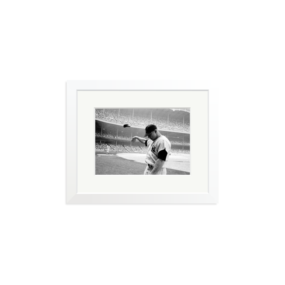 Mickey Mantle Helmet Fling Framed Print White Small
