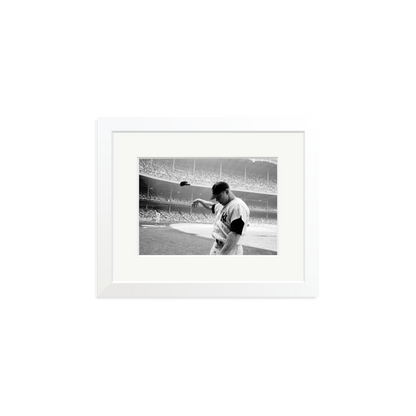 Mickey Mantle Helmet Fling Framed Print White Small