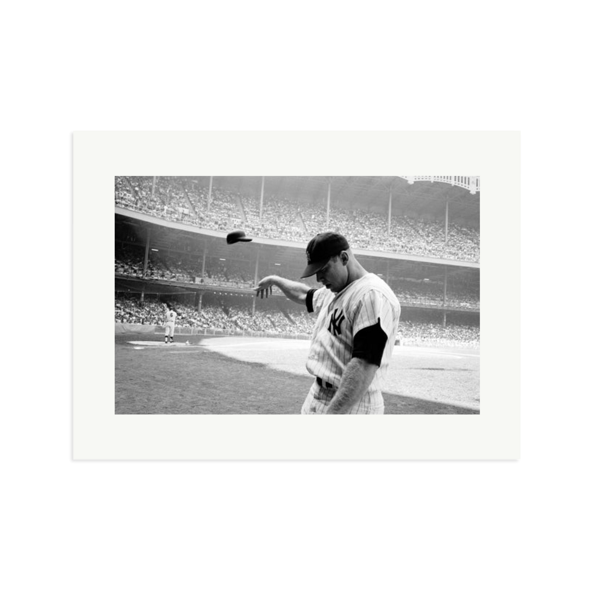 Mickey Mantle Helmet Fling Framed Print Print Only XL