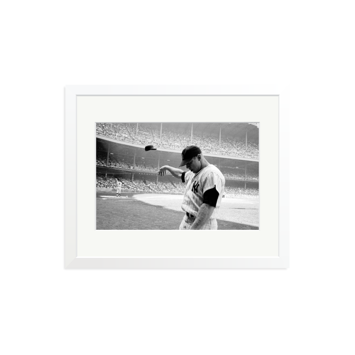 Mickey Mantle Helmet Fling Framed Print White Medium