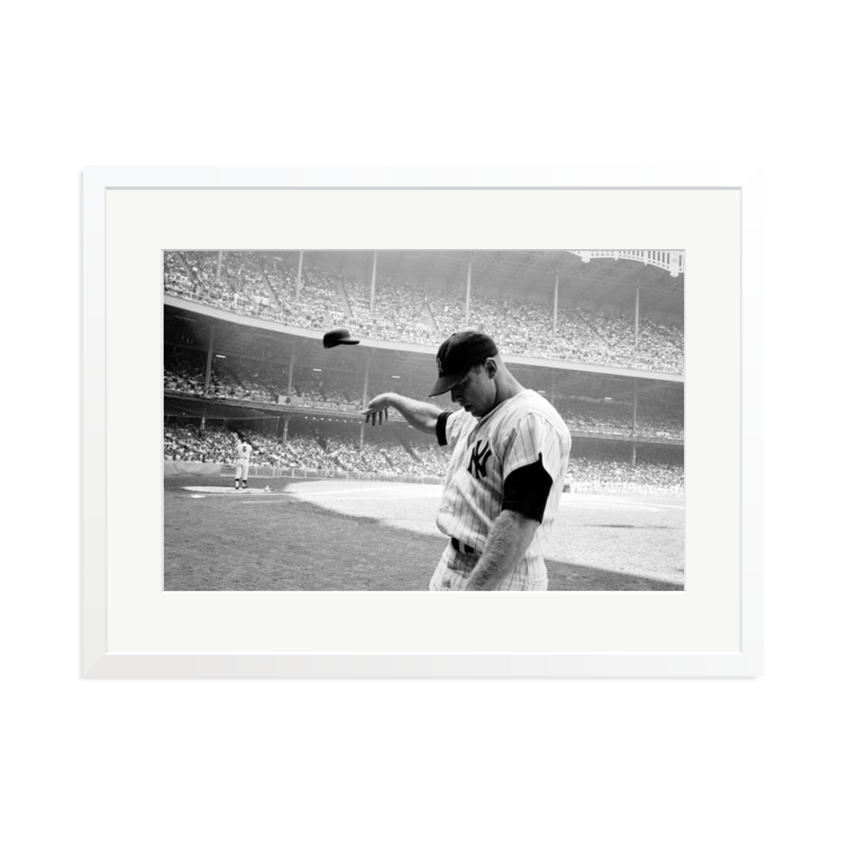 Mickey Mantle Helmet Fling Framed Print White XL