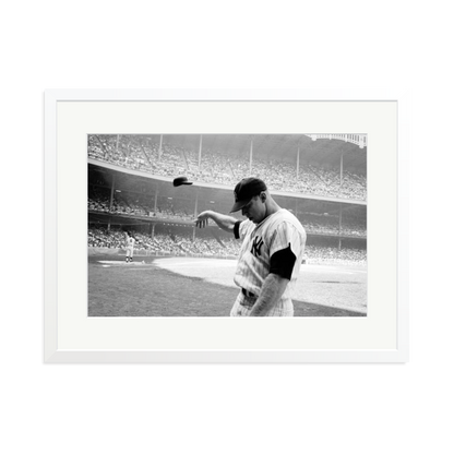Mickey Mantle Helmet Fling Framed Print White XL