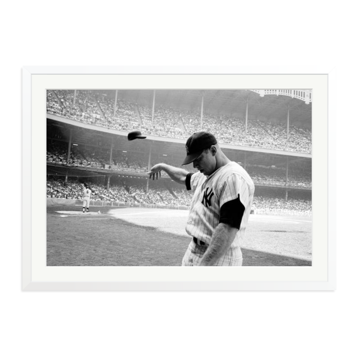 Mickey Mantle Helmet Fling Framed Print White XXL