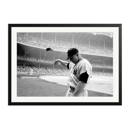 Mickey Mantle Helmet Fling Framed Print Black XXL