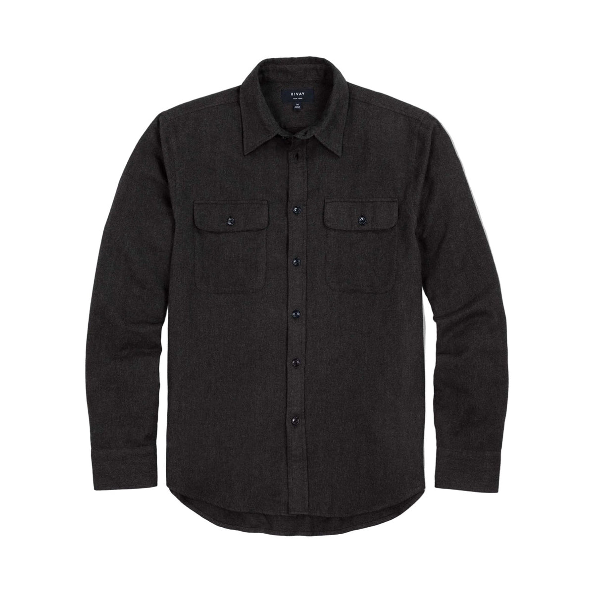 Rivay Miles Brushed Flannel Camp Shirt in Dark Brown Dark Brown