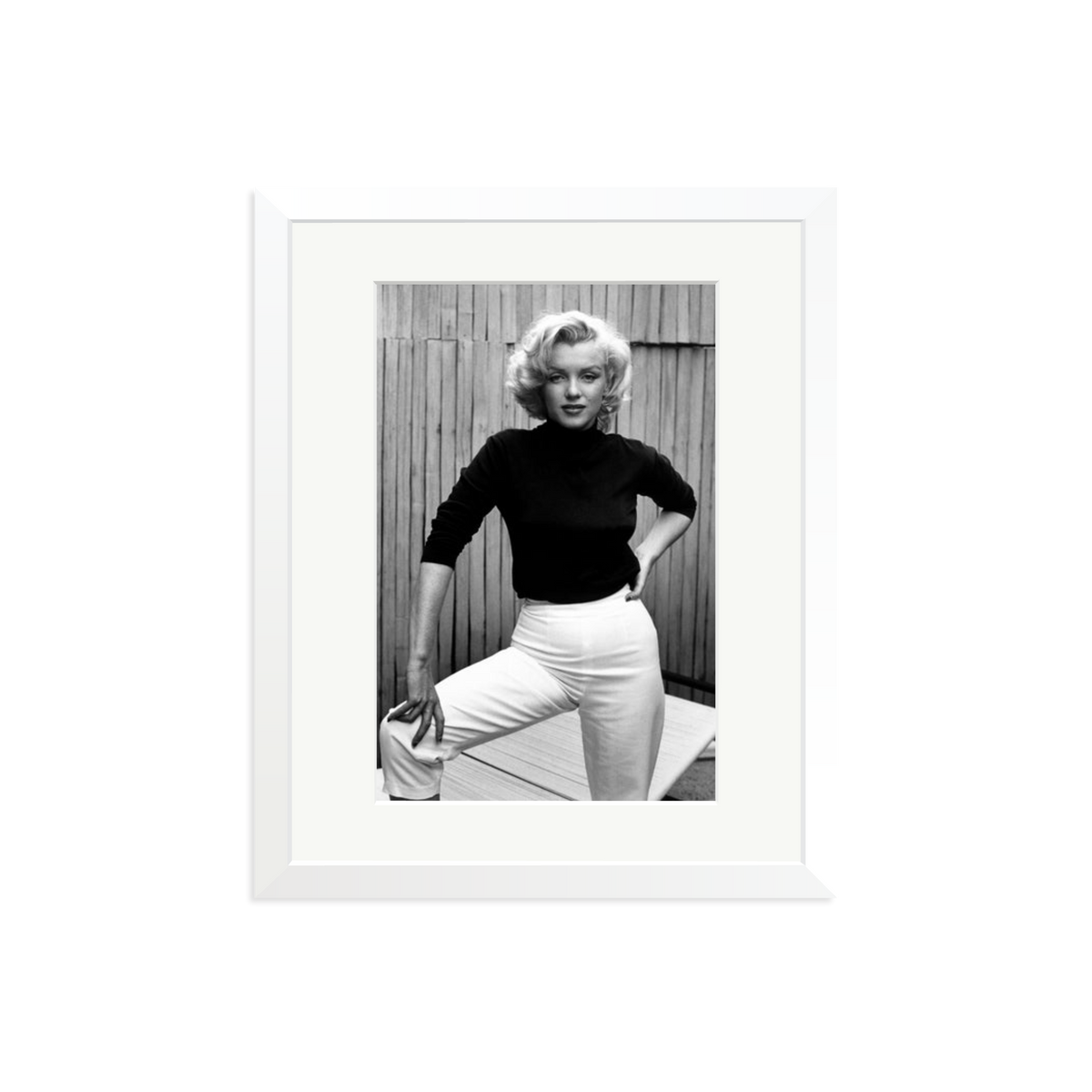 Marilyn Monroe Posing on Her Patio Framed Print White Medium
