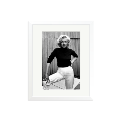 Marilyn Monroe Posing on Her Patio Framed Print White Medium