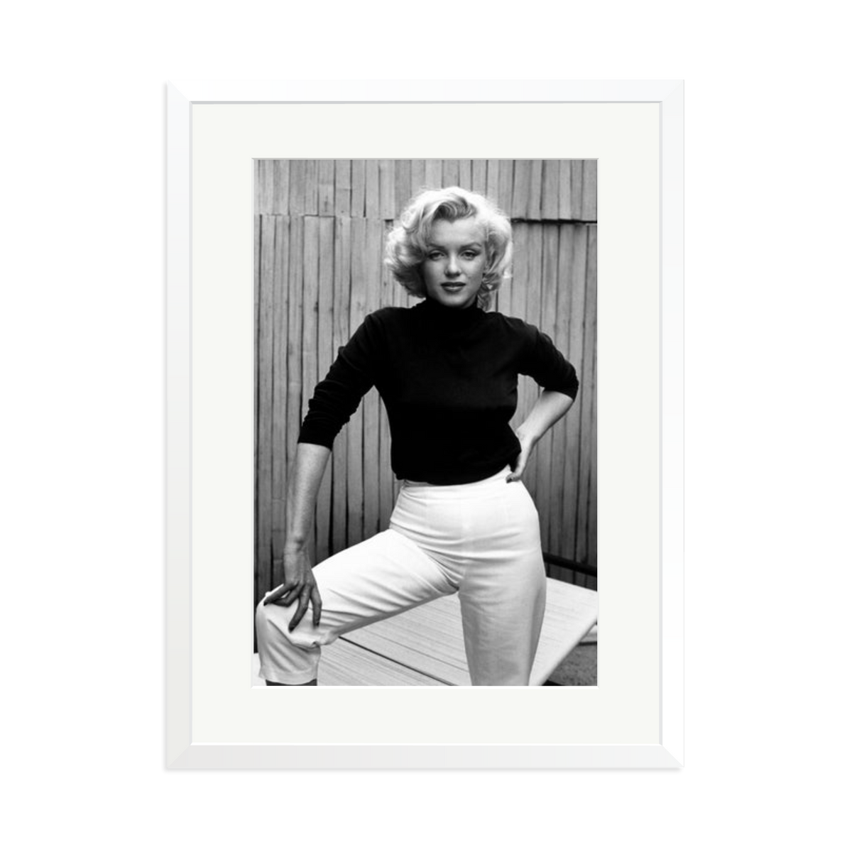 Marilyn Monroe Posing on Her Patio Framed Print White XL