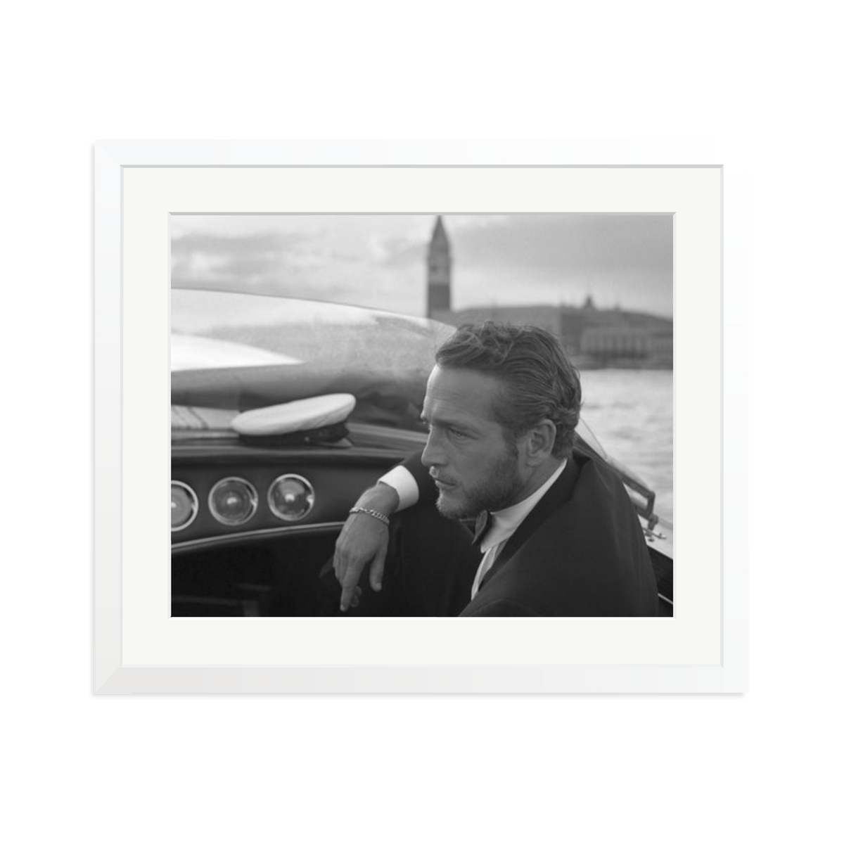 Paul Newman in Venice Framed Print White Large