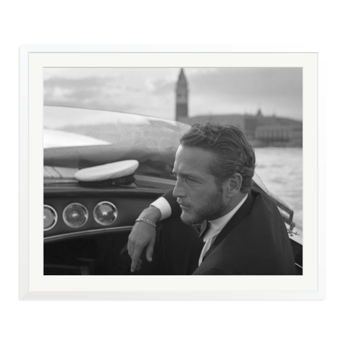 Paul Newman in Venice Framed Print White XXL