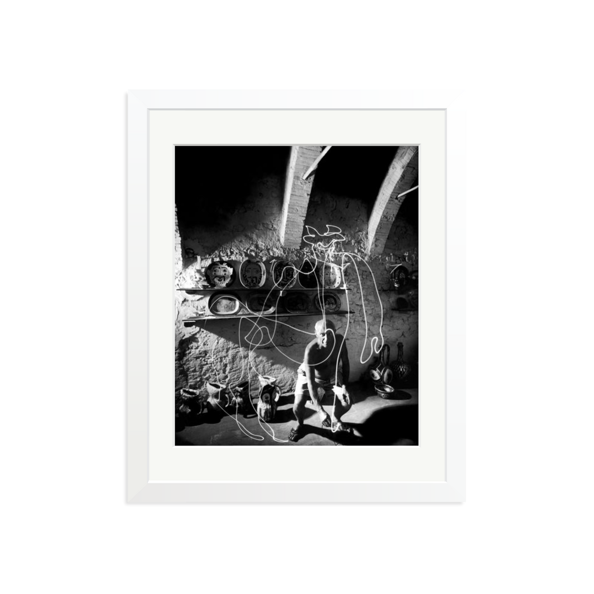 Picasso Painting with Light Framed Print White Medium