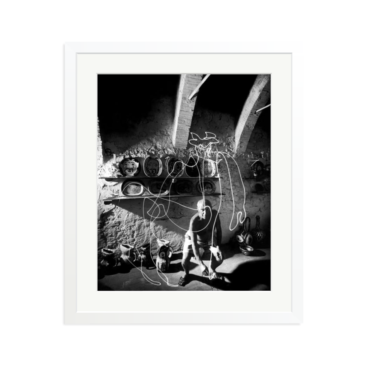 Picasso Painting with Light Framed Print White Large