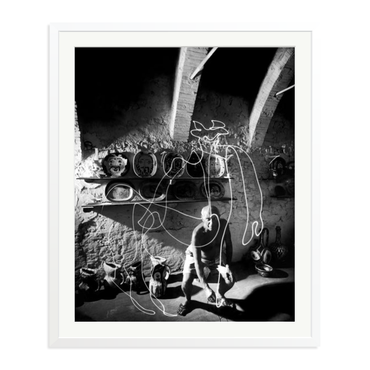 Picasso Painting with Light Framed Print White XXL