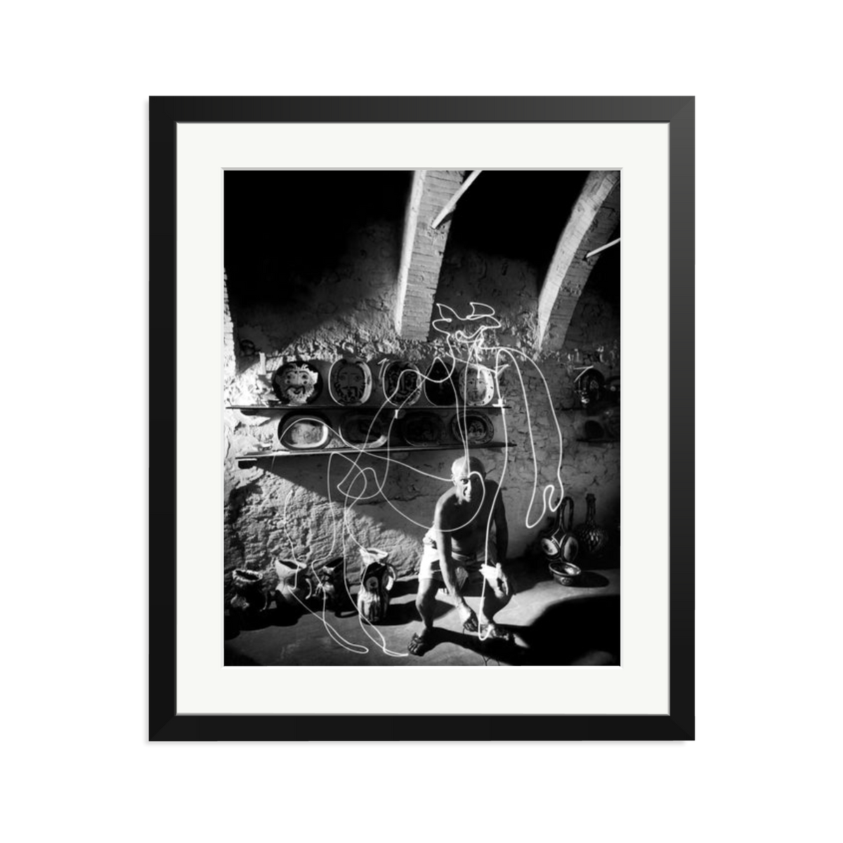 Picasso Painting with Light Framed Print Black Large