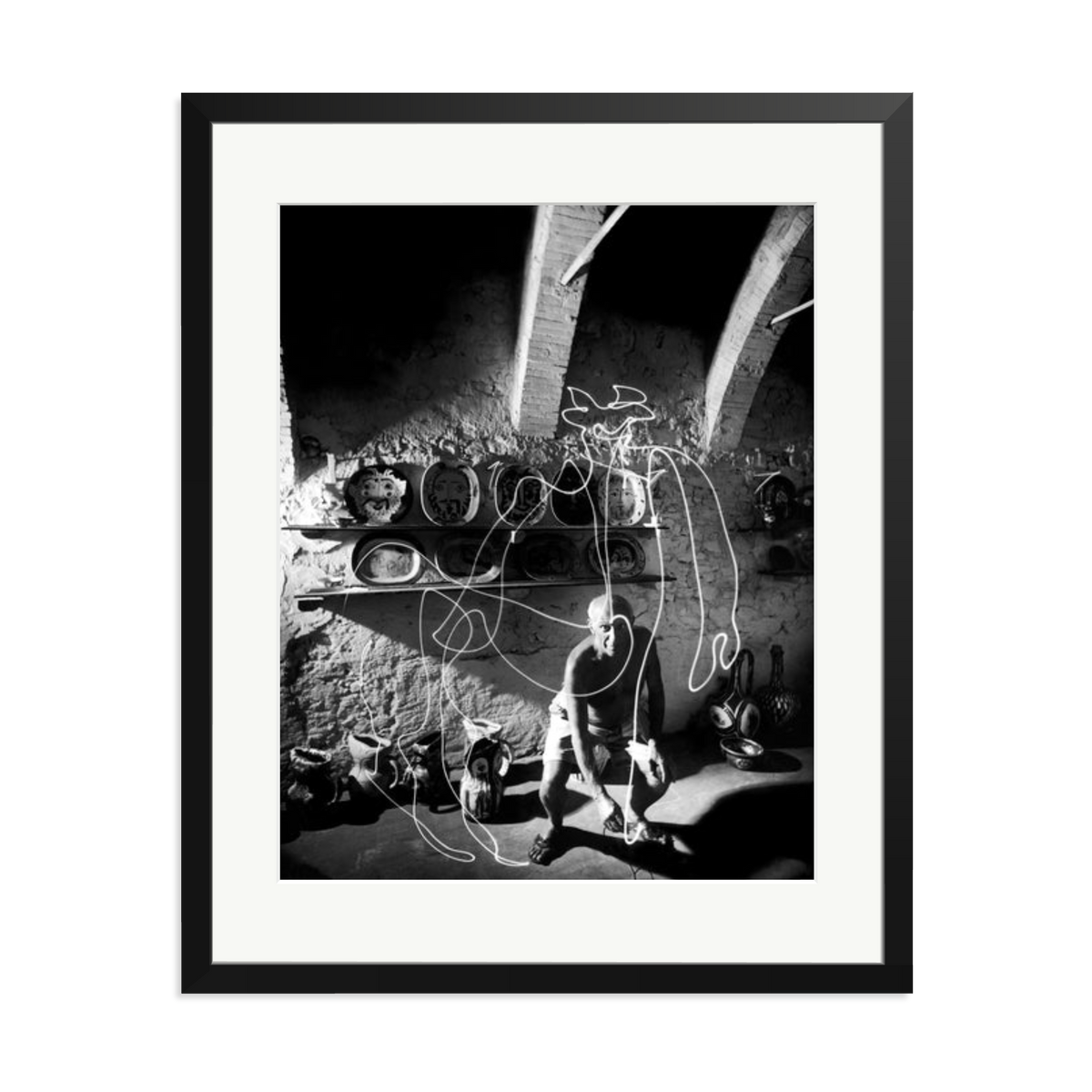 Picasso Painting with Light Framed Print Black XL