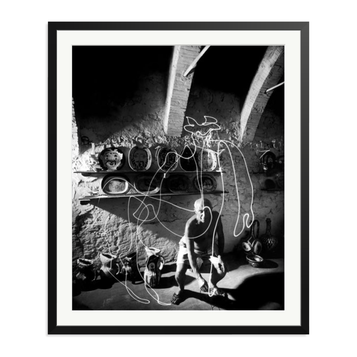 Picasso Painting with Light Framed Print Black XXL