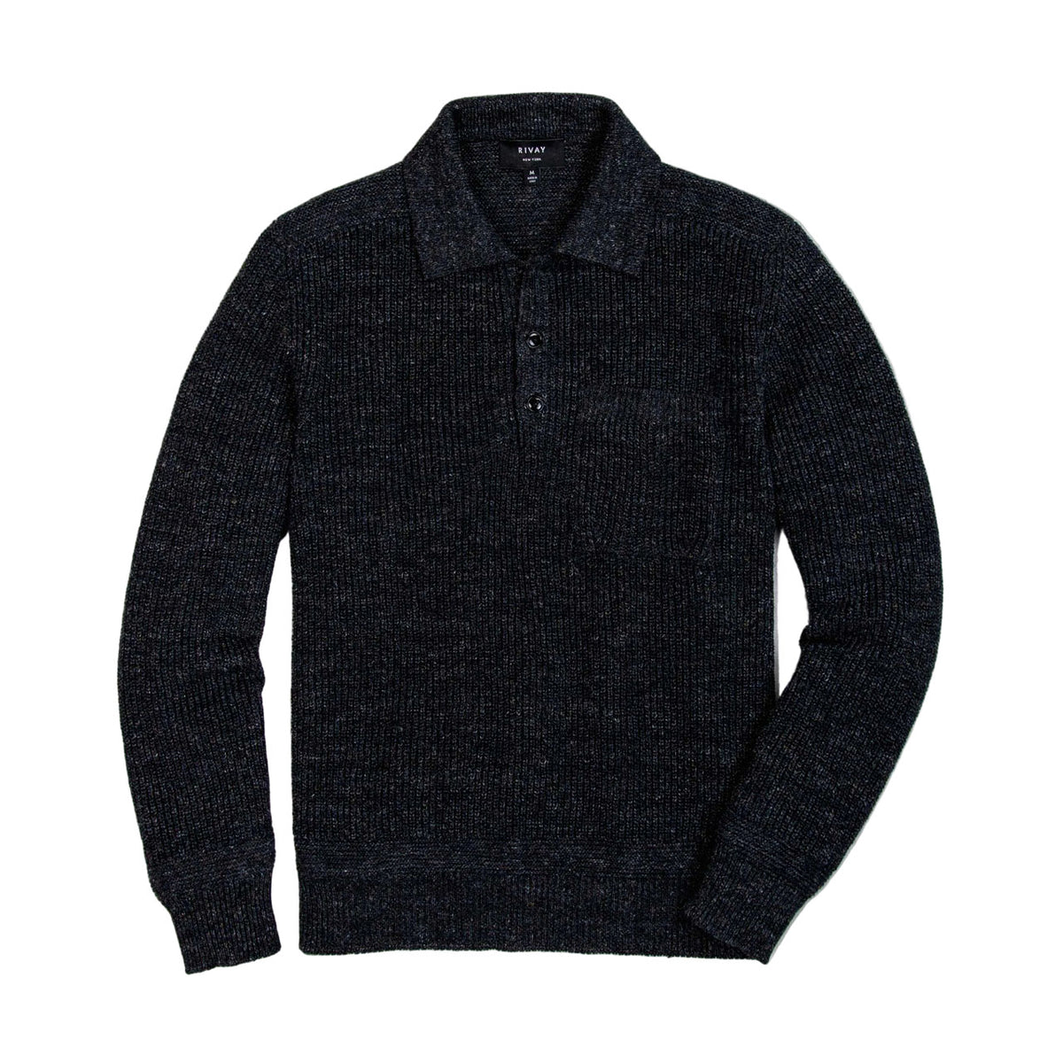 Rivay Porto Linen Cotton Sweater in Black Marl Black Marl