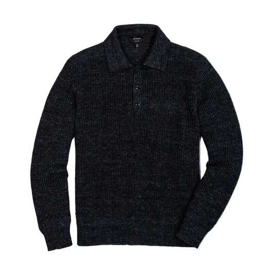 Rivay Porto Linen Cotton Sweater in Black Marl Black Marl