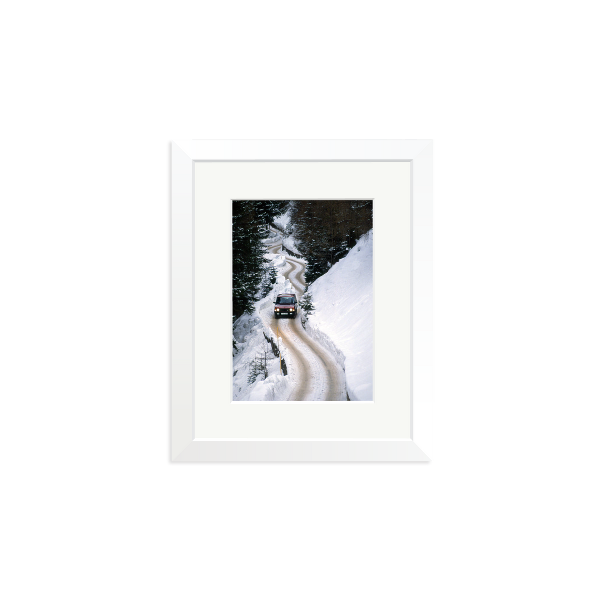 Range Rover Classic in the Alps Framed Print White Small