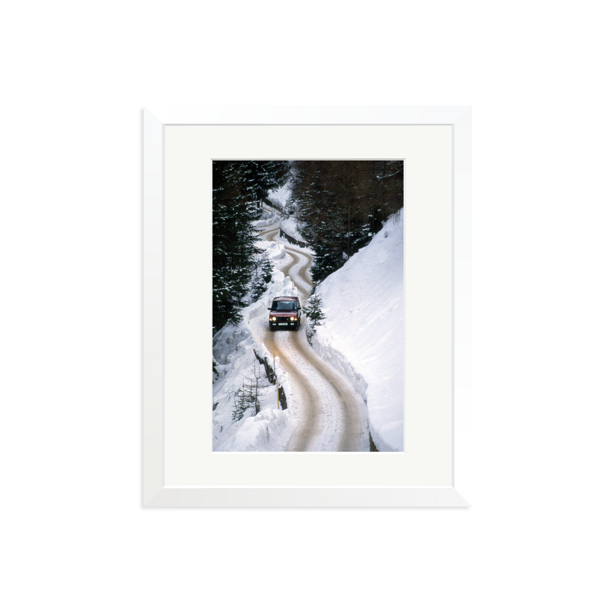 Range Rover Classic in the Alps Framed Print White Medium