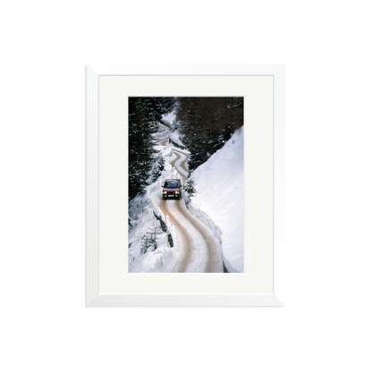Range Rover Classic in the Alps Framed Print White Medium