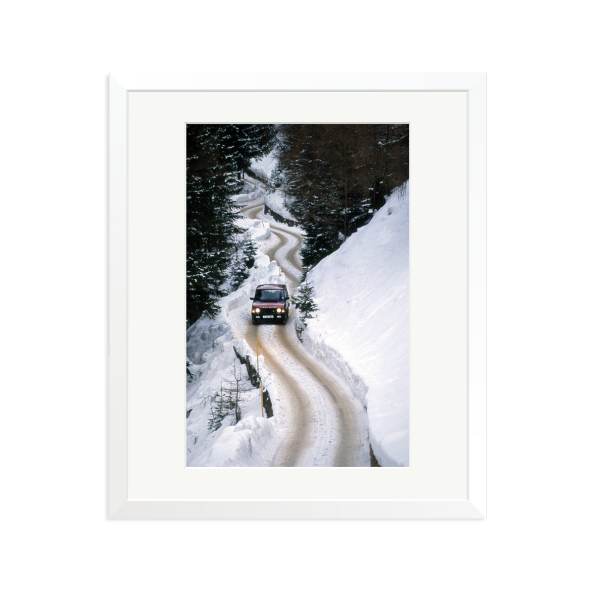 Range Rover Classic in the Alps Framed Print White Large
