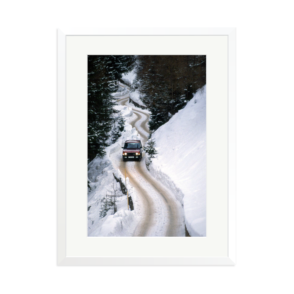 Range Rover Classic in the Alps Framed Print White XL