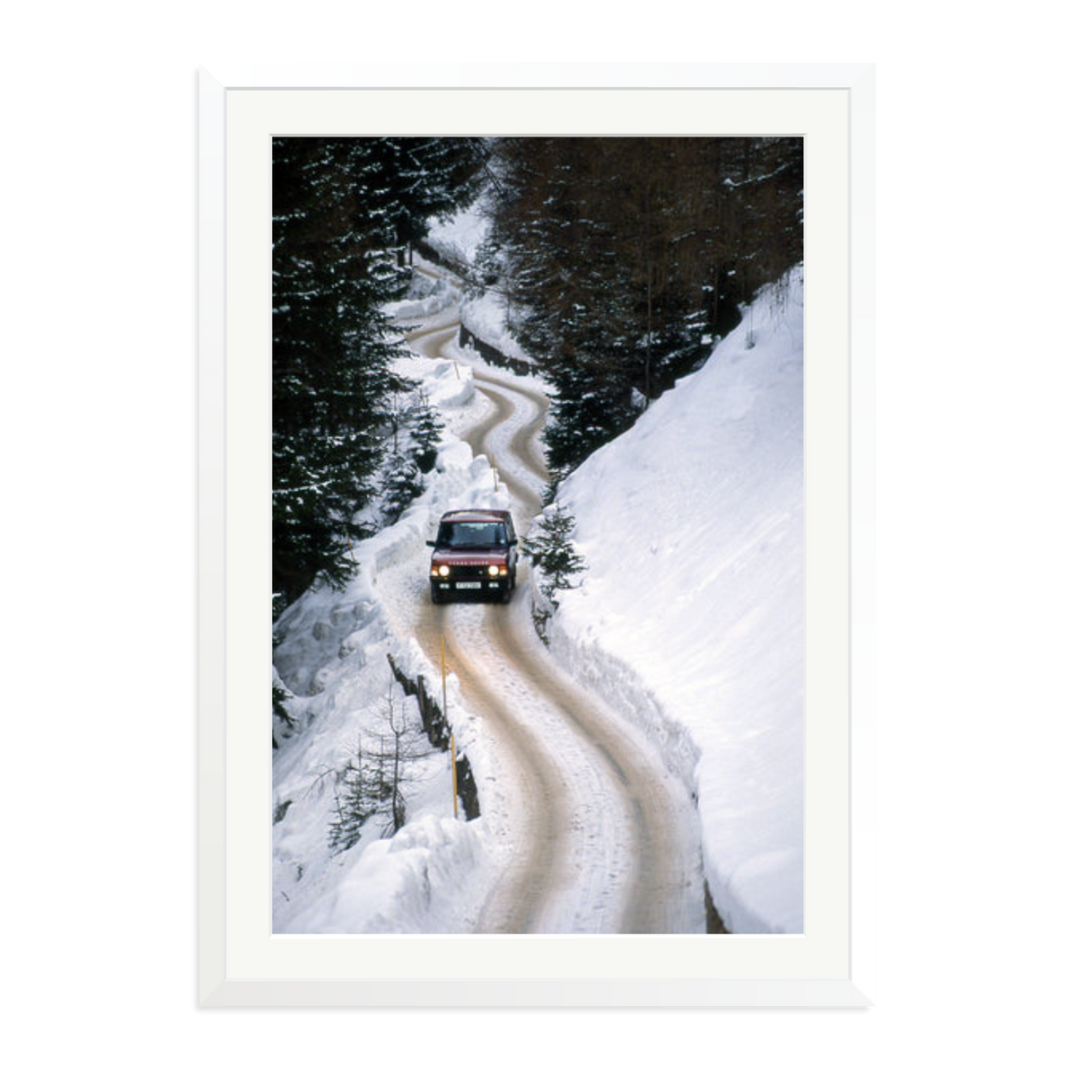 Range Rover Classic in the Alps Framed Print White XXL