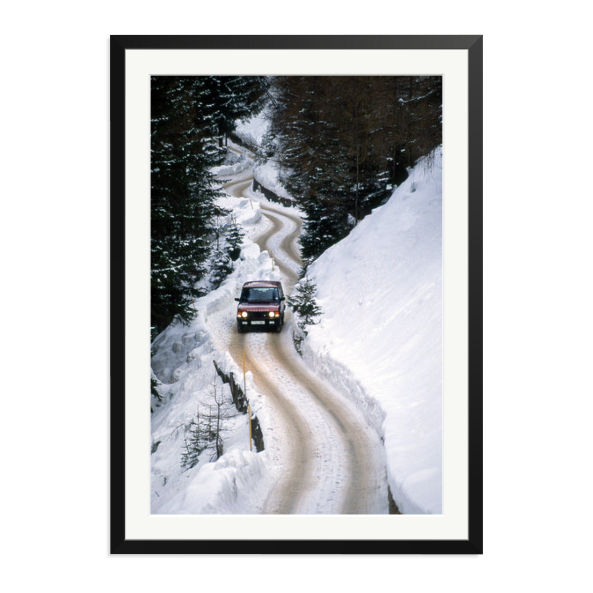 Range Rover Classic in the Alps Framed Print Black XXL