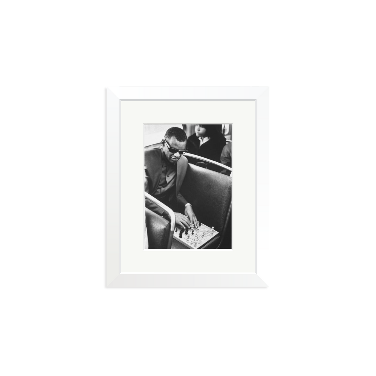 Ray Charles Playing Chess Framed Print White Small
