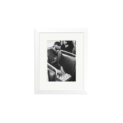 Ray Charles Playing Chess Framed Print White Small