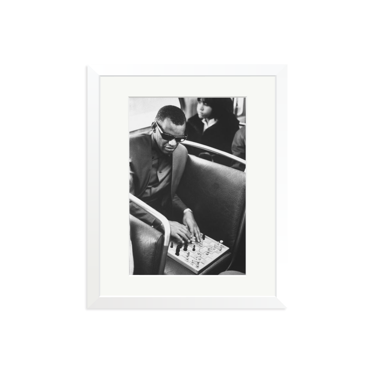 Ray Charles Playing Chess Framed Print White Medium