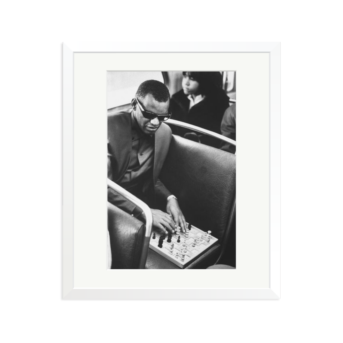 Ray Charles Playing Chess Framed Print White Large