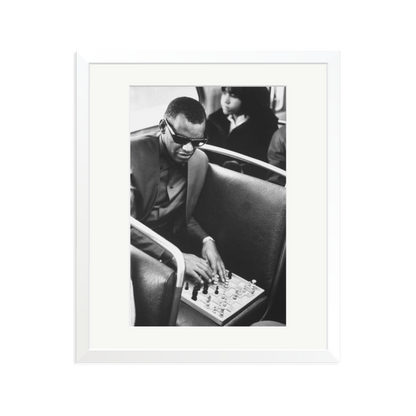 Ray Charles Playing Chess Framed Print White Large