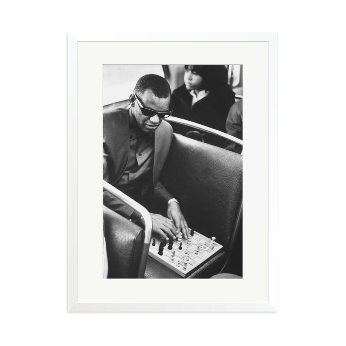 Ray Charles Playing Chess Framed Print White XL