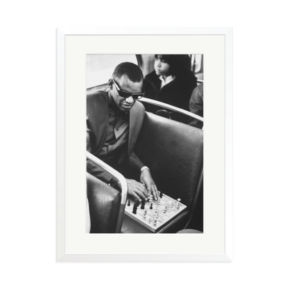 Ray Charles Playing Chess Framed Print White XL