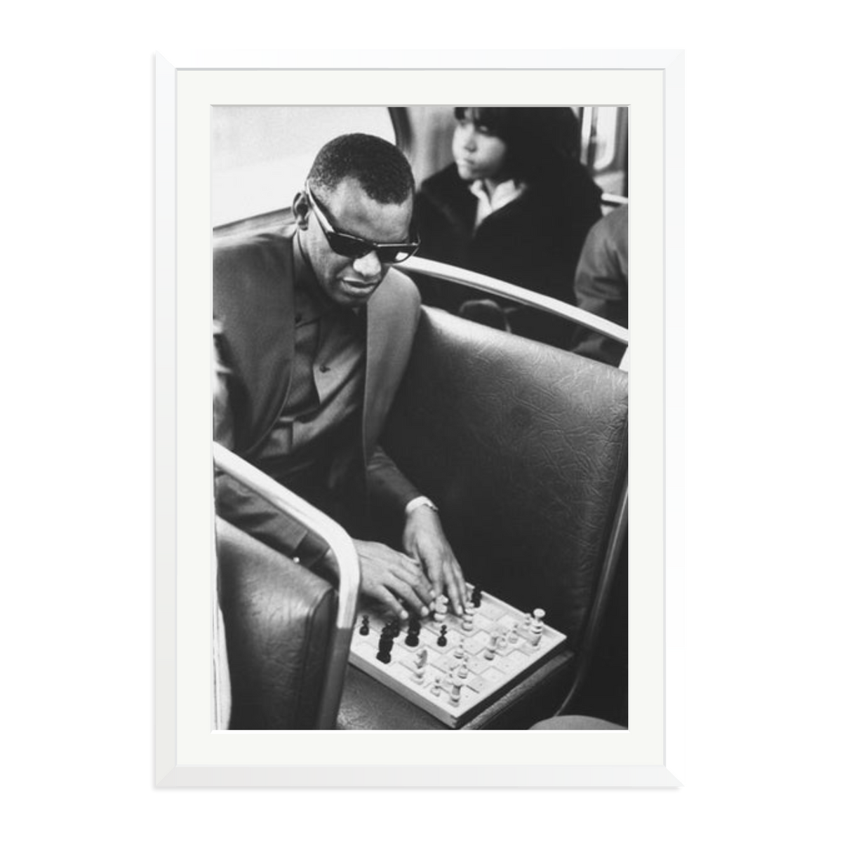 Ray Charles Playing Chess Framed Print White XXL