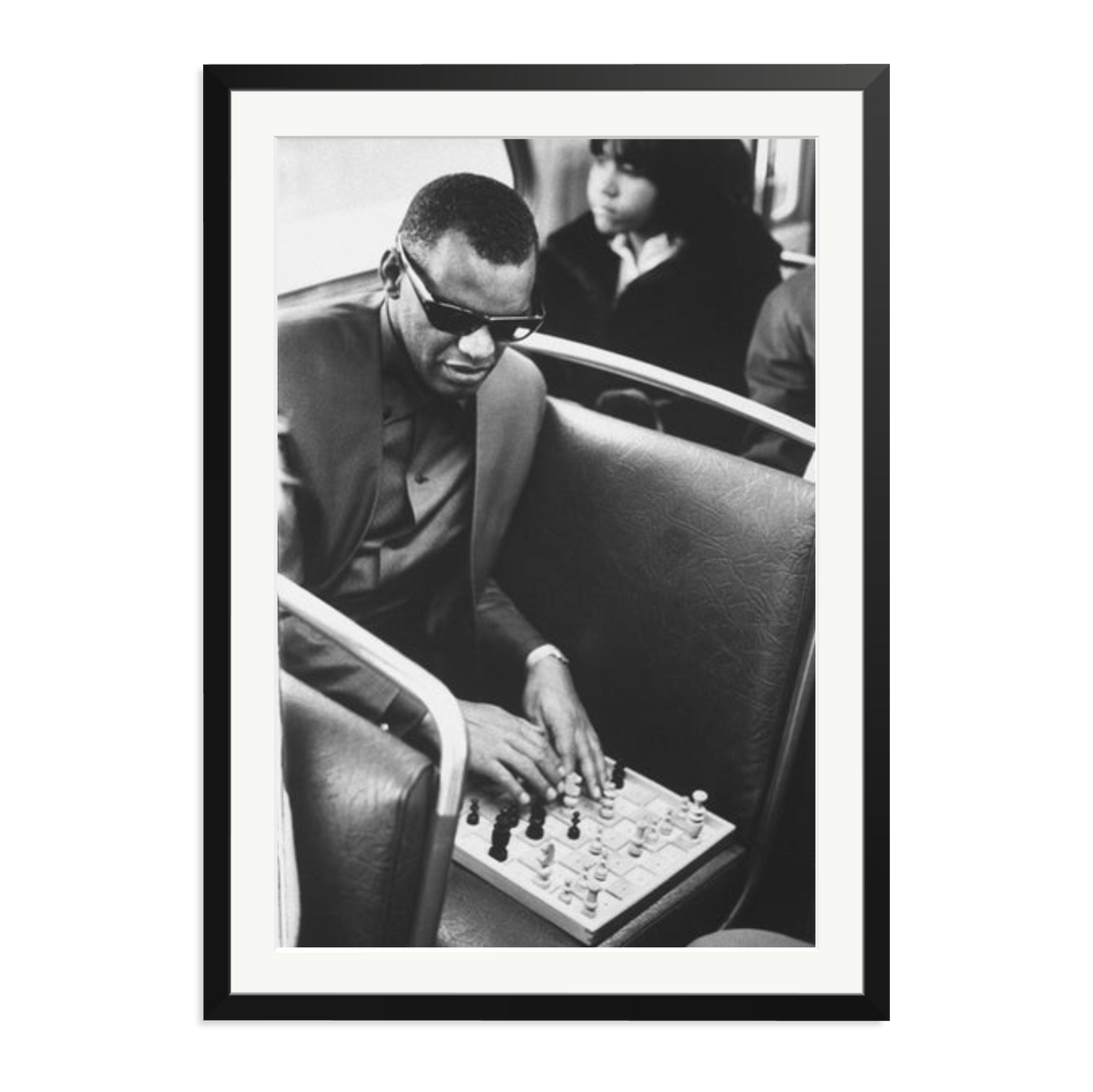 Ray Charles Playing Chess Framed Print Black XXL