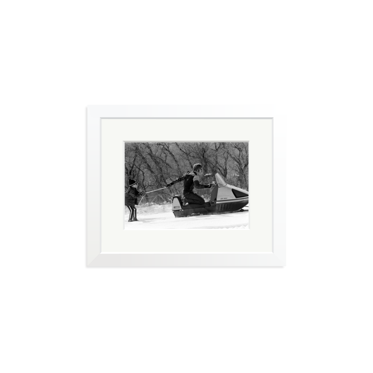 Robert Redford Snowmobile Framed Print White Small