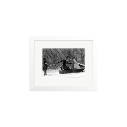 Robert Redford Snowmobile Framed Print White Small