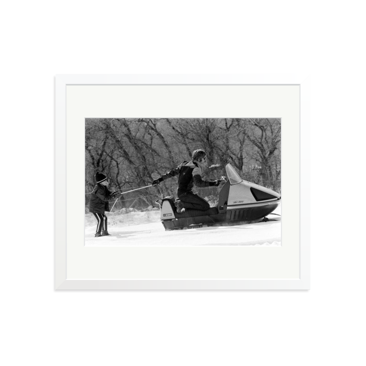 Robert Redford Snowmobile Framed Print White Large