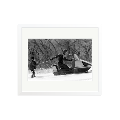 Robert Redford Snowmobile Framed Print White Large