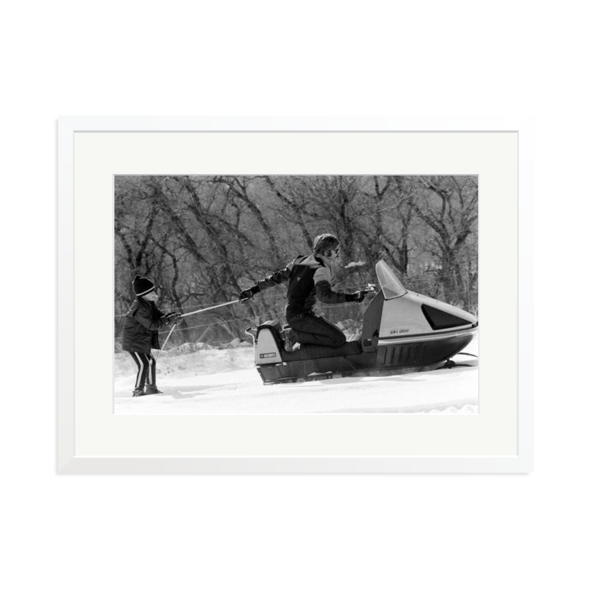Robert Redford Snowmobile Framed Print White XL